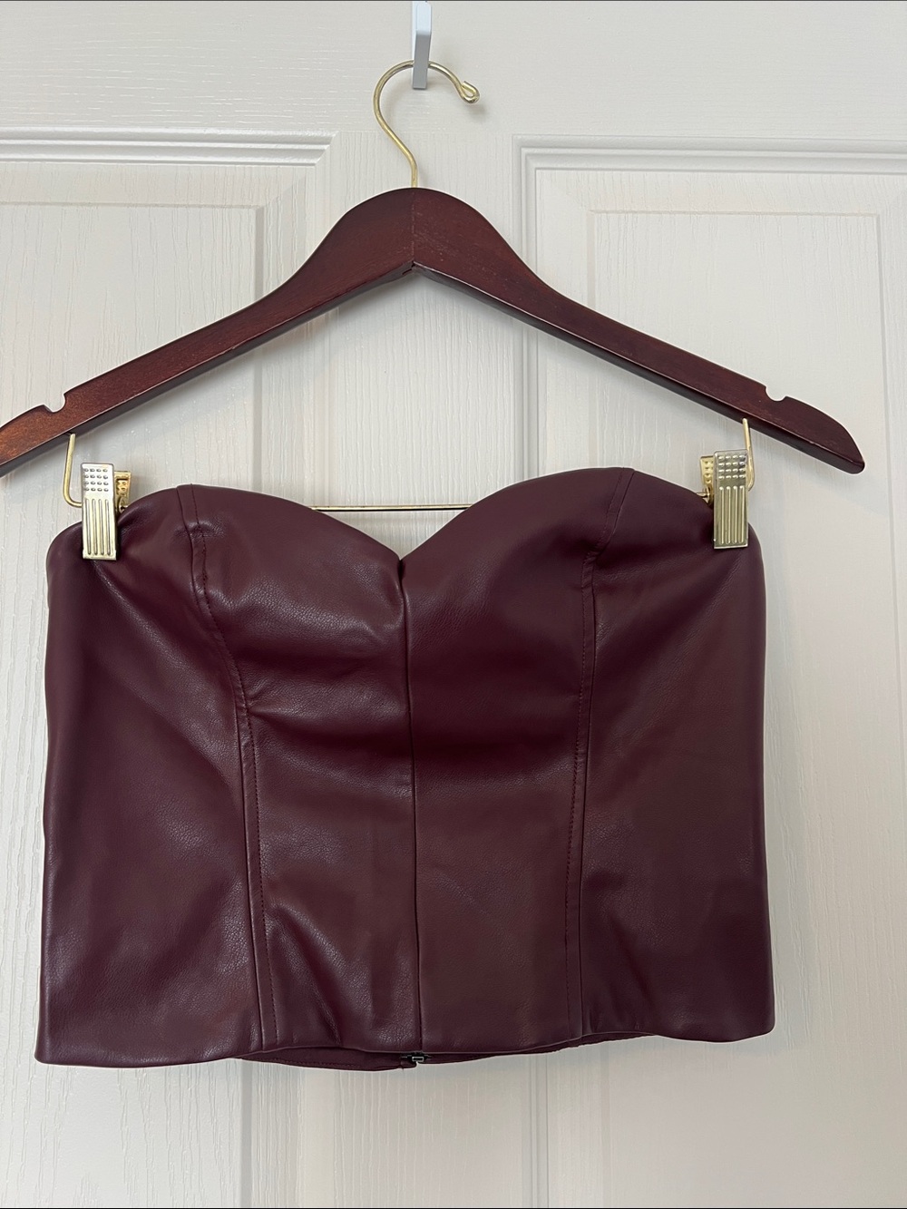 Vegan Leather dynamite Strapless Bustier Crop Top - Burgundy